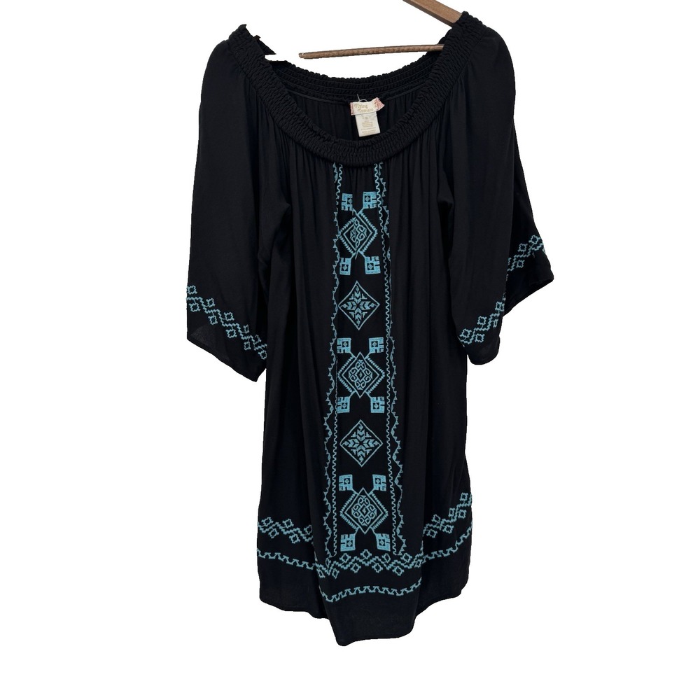 Flying Tomato Off Shoulder Dress Black Embroidered festival boho plus 1X western
